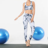 Maxbell Women High Waisted Yoga Leggings Suits with Sports Bra Sets Gym Sets Gray