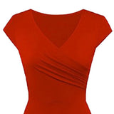 Max Women's Swing Casual High Waist  A Line Cap Sleeve V Neck Dress Red 2XL