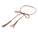 Max PU Leather Women Braided Tassel Belt Girl Fashion Skinny Waist Rope Brown