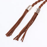 Max PU Leather Women Braided Tassel Belt Girl Fashion Skinny Waist Rope Brown