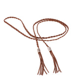 Max PU Leather Women Braided Tassel Belt Girl Fashion Skinny Waist Rope Brown