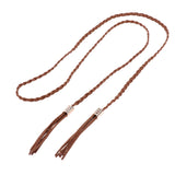 Max PU Leather Women Braided Tassel Belt Girl Fashion Skinny Waist Rope Brown