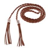 Max PU Leather Women Braided Tassel Belt Girl Fashion Skinny Waist Rope Brown