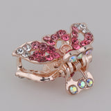 Women's Metal Vintage Butterfly Hair Claw Clamps Crystal Hair Clips Pink