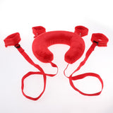 Maxbell Hand Ankle Comfortable Cuffs Kit Short Plush Straps with Neck Pillow Red