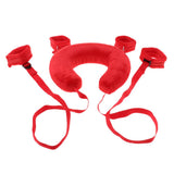 Maxbell Hand Ankle Comfortable Cuffs Kit Short Plush Straps with Neck Pillow Red