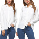 Women Work Office Loose Long Sleeve Shirt Casual Blouse 1XL White