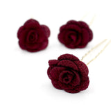 3 Pieces Bridal Rose Flower Hairpin Hair Ornament Headwear Jewelry Wine Red