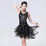 Max Sexy Halter Sequined Mesh Dance Skirt  L Black