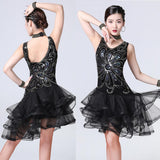 Max Sexy Halter Sequined Mesh Dance Skirt  L Black