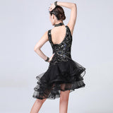 Max Sexy Halter Sequined Mesh Dance Skirt  L Black