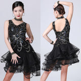 Max Sexy Halter Sequined Mesh Dance Skirt  L Black