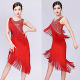 Max Women's Dance Skirts Latin Dance Dresses Dancewear for Ballroom M Red