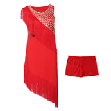 Max Women's Dance Skirts Latin Dance Dresses Dancewear for Ballroom M Red