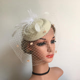 Max Fascinators Hats Cocktail Tea Party Headwear with Veil for Women Beige