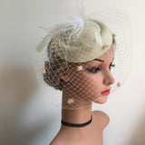 Max Fascinators Hats Cocktail Tea Party Headwear with Veil for Women Beige