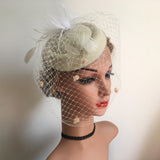 Max Fascinators Hats Cocktail Tea Party Headwear with Veil for Women Beige