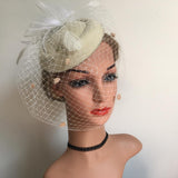 Max Fascinators Hats Cocktail Tea Party Headwear with Veil for Women Beige