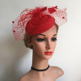 Max Maxb Fascinators Hats Cocktail Tea Party Headwear with Veil for Women Red