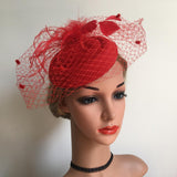 Max Maxb Fascinators Hats Cocktail Tea Party Headwear with Veil for Women Red