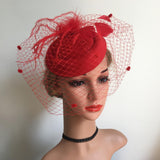 Max Maxb Fascinators Hats Cocktail Tea Party Headwear with Veil for Women Red