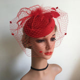 Max Maxb Fascinators Hats Cocktail Tea Party Headwear with Veil for Women Red