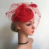 Max Maxb Fascinators Hats Cocktail Tea Party Headwear with Veil for Women Red