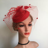 Max Maxb Fascinators Hats Cocktail Tea Party Headwear with Veil for Women Red