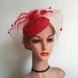 Max Maxb Fascinators Hats Cocktail Tea Party Headwear with Veil for Women Red