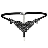 Maxbell Womens Thin Lacy Pearls Hollowed Out Sexy Thong G-String Panties Black