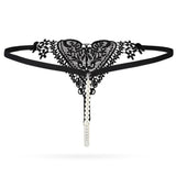 Maxbell Womens Thin Lacy Pearls Hollowed Out Sexy Thong G-String Panties Black