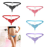 Maxbell Womens Thin Lacy Pearls Hollowed Out Sexy Thong G-String Panties Black