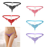 Maxbell Womens Thin Lacy Pearls Hollowed Out Sexy Thong G-String Panties Black