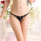Maxbell Womens Thin Lacy Pearls Hollowed Out Sexy Thong G-String Panties Black