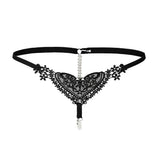 Maxbell Womens Thin Lacy Pearls Hollowed Out Sexy Thong G-String Panties Black