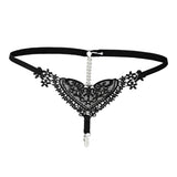 Maxbell Womens Thin Lacy Pearls Hollowed Out Sexy Thong G-String Panties Black