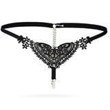 Maxbell Womens Thin Lacy Pearls Hollowed Out Sexy Thong G-String Panties Black
