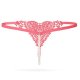Maxbell Womens Thin Lacy Pearls Hollowed Out Sexy Thong G-String Panties Rose Red