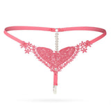 Maxbell Womens Thin Lacy Pearls Hollowed Out Sexy Thong G-String Panties Rose Red