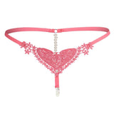 Maxbell Womens Thin Lacy Pearls Hollowed Out Sexy Thong G-String Panties Rose Red