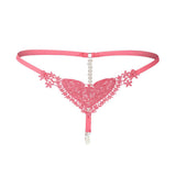 Maxbell Womens Thin Lacy Pearls Hollowed Out Sexy Thong G-String Panties Rose Red