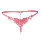 Maxbell Womens Thin Lacy Pearls Hollowed Out Sexy Thong G-String Panties Rose Red