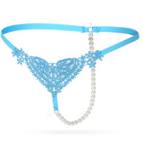 Maxbell Womens Thin Lacy Pearls Hollowed Out Sexy Thong G-String Panties Blue