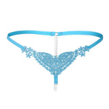 Maxbell Womens Thin Lacy Pearls Hollowed Out Sexy Thong G-String Panties Blue