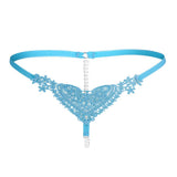 Maxbell Womens Thin Lacy Pearls Hollowed Out Sexy Thong G-String Panties Blue
