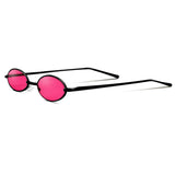 Small Metal Frame Oval Candy Color Sun Glasses Rosy Lense + Black Frame