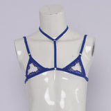 Maxbell Women Mens Lace Harness Strappy Cage Bralette Top One Size Adjustable Blue