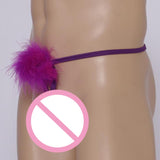 Maxbell Men Sexy Plush T-Back Underwear Low-rise G-String Thong Briefs Purple