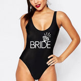 Women Bride Diamond Print One Piece Swimsuit Beachwear Bikini Black L