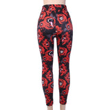 Women's Black Slim Leggings Floral Print Render Pants Elastic Pencil Pants M